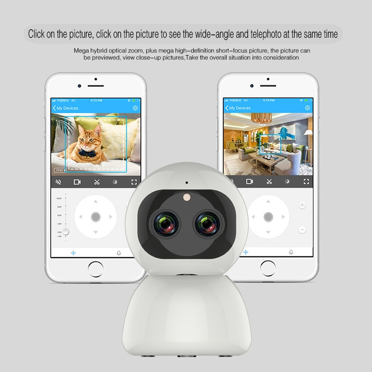 YT48 HD Wireless Indoor Network Shaking Head Binocular Camera, Support Motion Detection & Infrared Night Vision & Micro SD Card, EU Plug