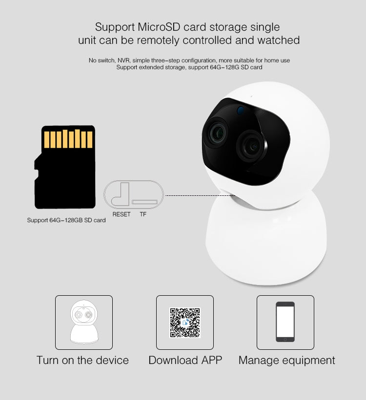 YT48 HD Wireless Indoor Network Shaking Head Binocular Camera, Support Motion Detection & Infrared Night Vision & Micro SD Card, US Plug