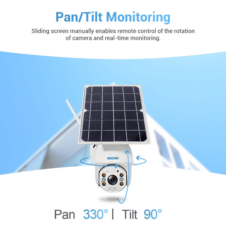 ESCAM QF480 US Version HD 1080P IP66 Waterproof 4G Solar Panel PT IP Camera with Battery, Support Night Vision / Motion Detection / TF Card / Two Way Audio (White)