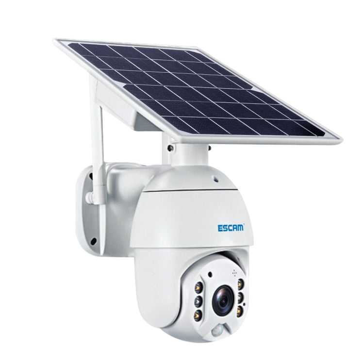 ESCAM QF480 EU Version HD 1080P IP66 Waterproof 4G Solar Panel PT IP Camera with Battery, Support Night Vision / Motion Detection / TF Card / Two Way Audio (White)