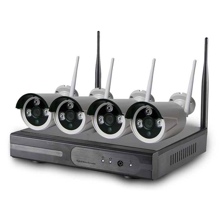 4CH HD 720P 1.0 Mega Pixel 2.4GHz WiFi IP Bullet Camera + NVR Kit