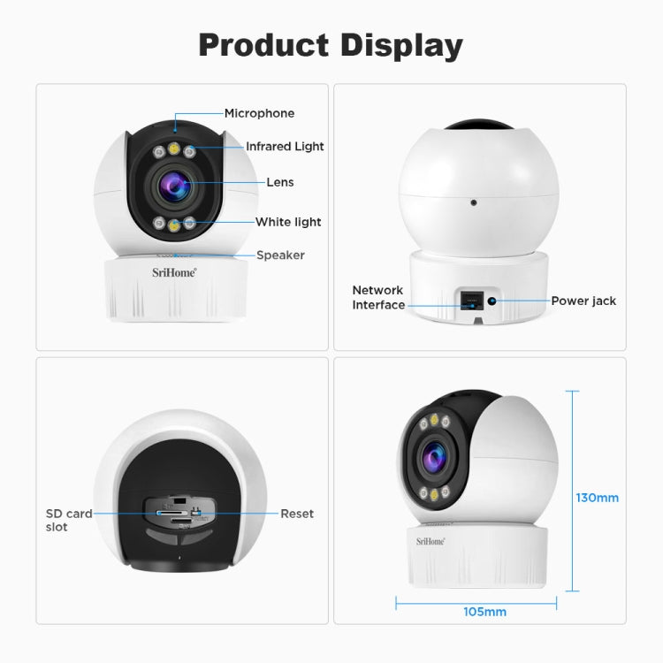SriHome SH046 4.0 Million Pixels FHD Low Power Consumption Wireless Home Security Camera System (UK Plug)