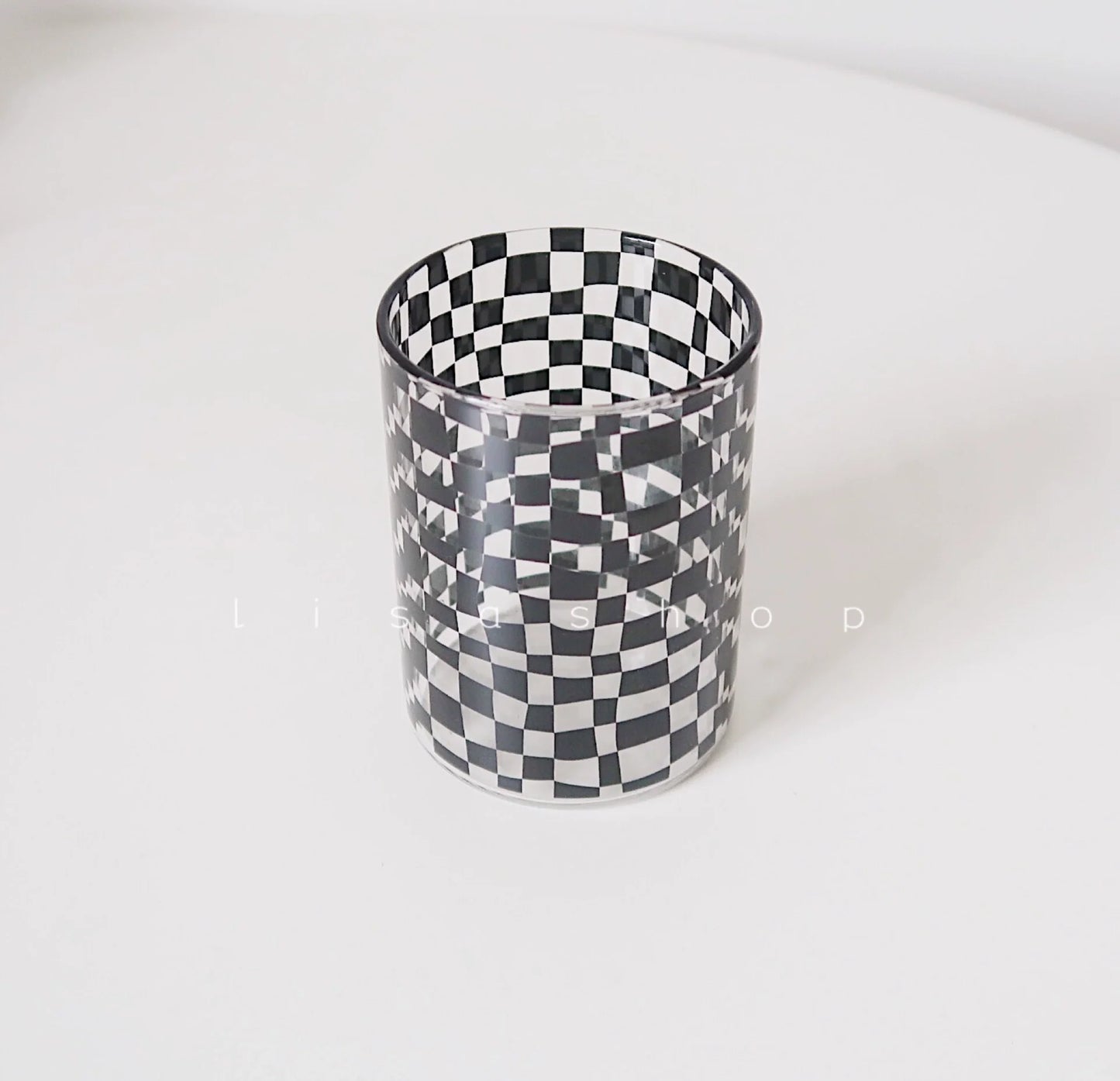 LS Ins Style Retro Black and White Matrix Classic Checker High Borosilicate Heat-Resistant Glass Coffee Cup Plaid Glass Cup
