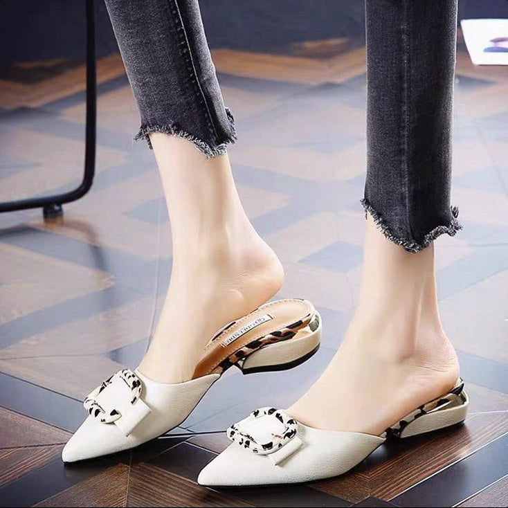 Half drag Single shoes Fairy wind 2021 summer new pattern Baotou slipper low-heel Sharp point ma'am Four seasons shoes Big size Women's Shoes 34