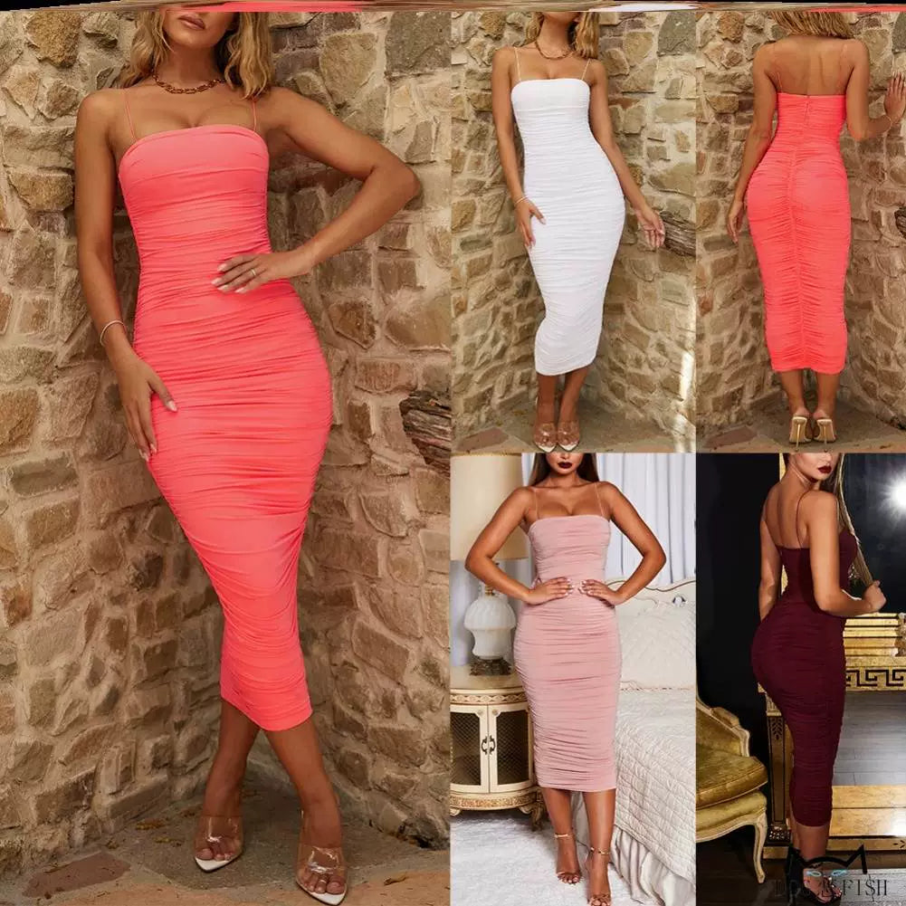 Lady's Sexy Slim Fit Sleeveless Tube Top Dress Long