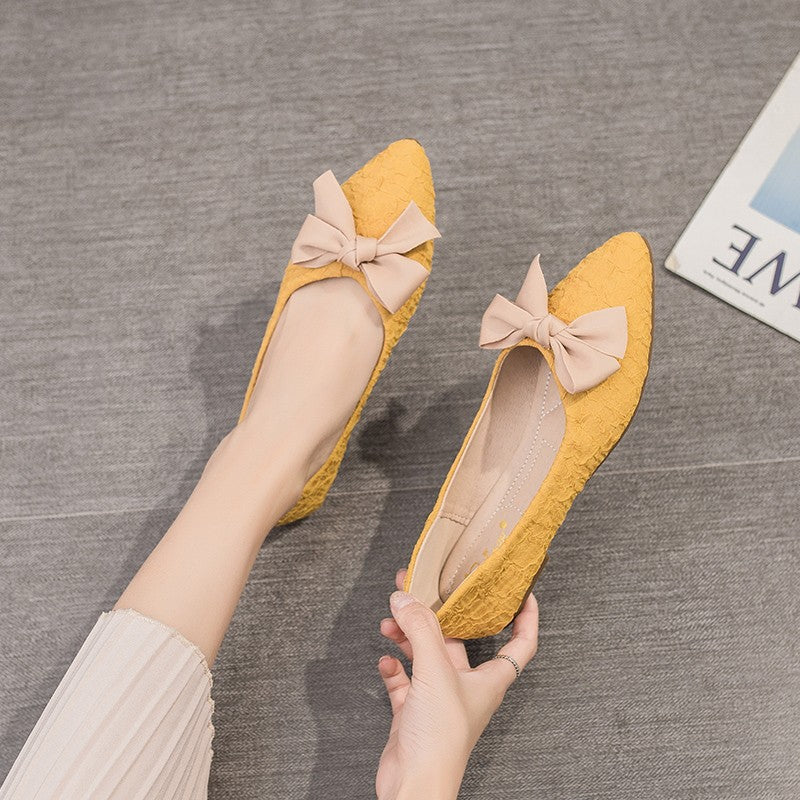 belt bow Single shoes pregnant woman Flat bottom 2021 new pattern Lazy man Shallow mouth soft sole Sharp point  Ladle shoes Versatile shoes