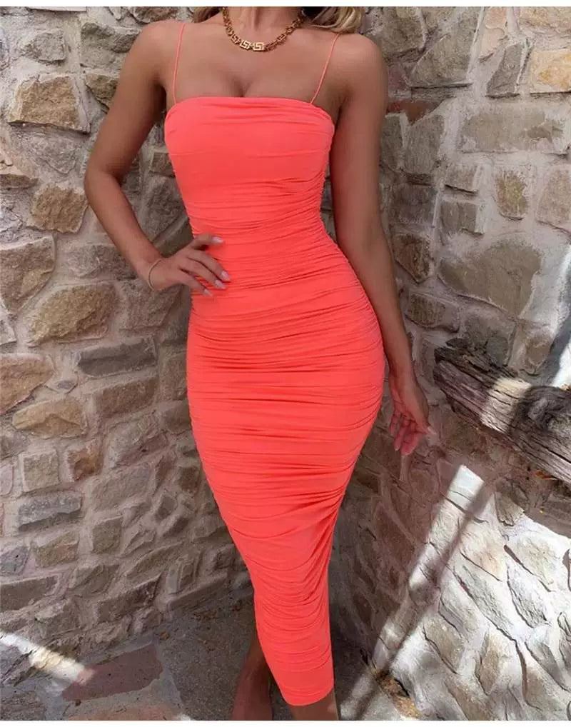 Lady's Sexy Slim Fit Sleeveless Tube Top Dress Long