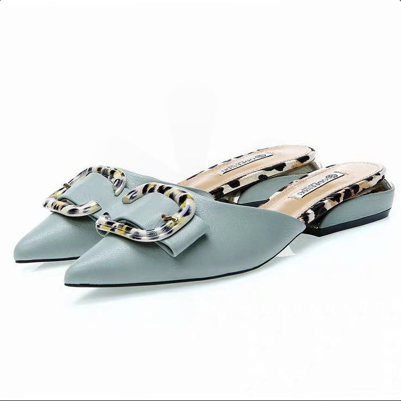 Half drag Single shoes Fairy wind 2021 summer new pattern Baotou slipper low-heel Sharp point ma'am Four seasons shoes Big size Women's Shoes 34