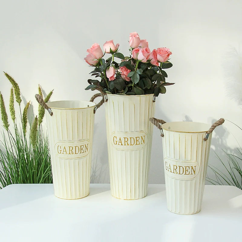 Retro Nostalgic White Flower Buckets for Home Decoration -  Flower Arranging Decor