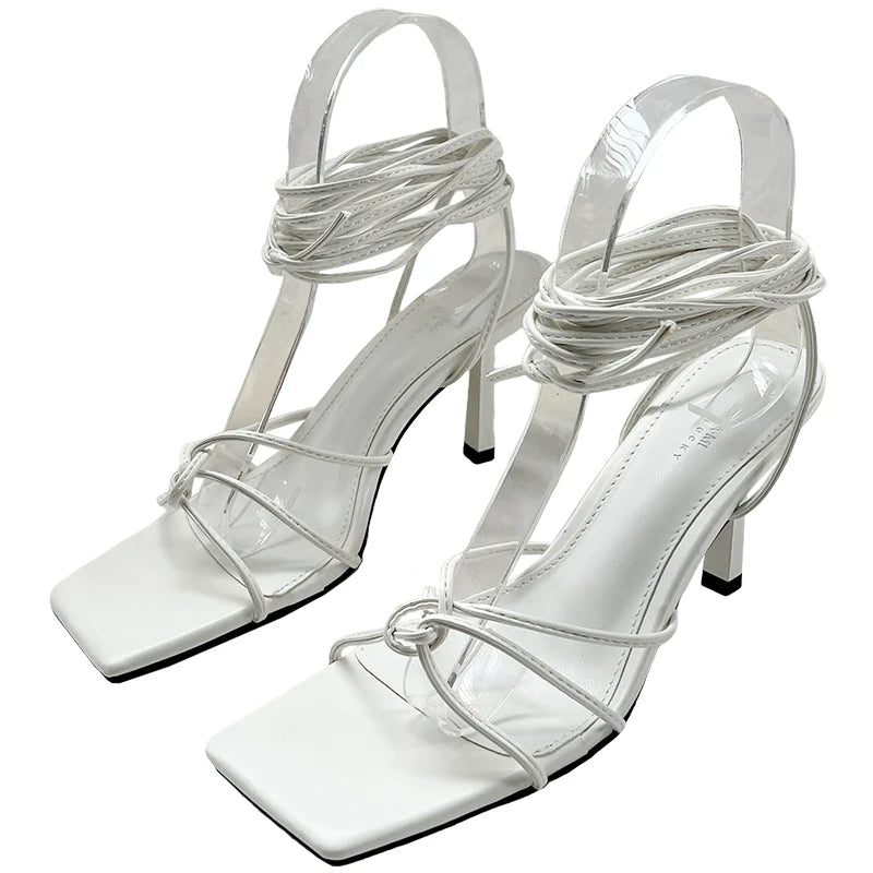 Cross Laced Square Toe Stilettos