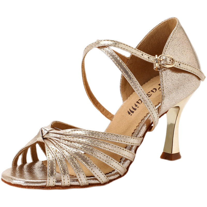 Red dance shoes 1235 electroplate high-heeled Latin shoes Spring and summer adult indoor Dance shoes Dancing shoes Ballroom dancing Dancing shoes