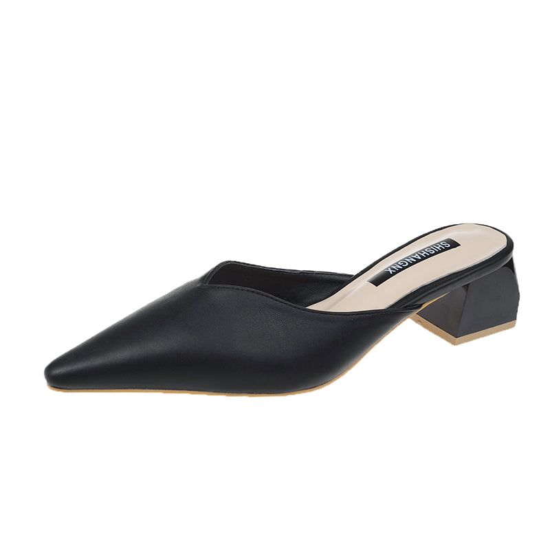 high-heeled shoes 2021 new pattern Fashionable and versatile Lazy shoes Sharp point Thick heel Baotou Half drag sandals  female summer Wear out