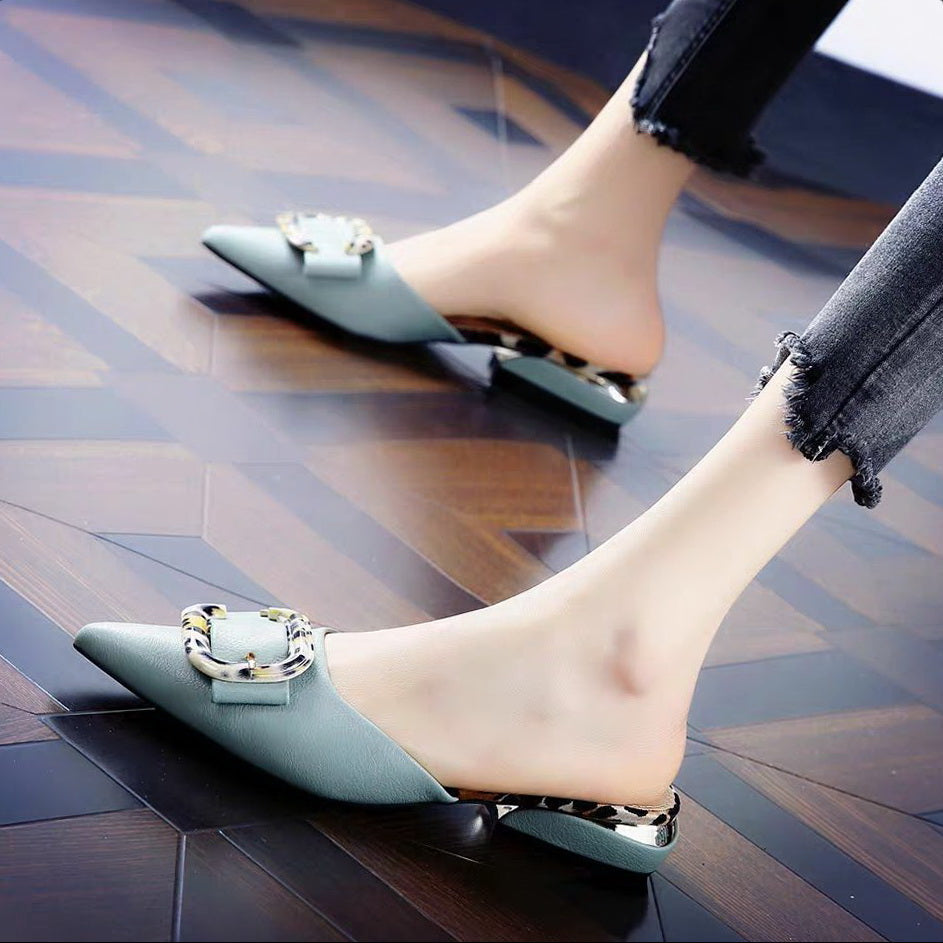 Half drag Single shoes Fairy wind 2021 summer new pattern Baotou slipper low-heel Sharp point ma'am Four seasons shoes Big size Women's Shoes 34