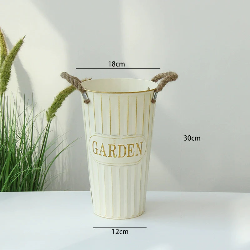 Retro Nostalgic White Flower Buckets for Home Decoration -  Flower Arranging Decor