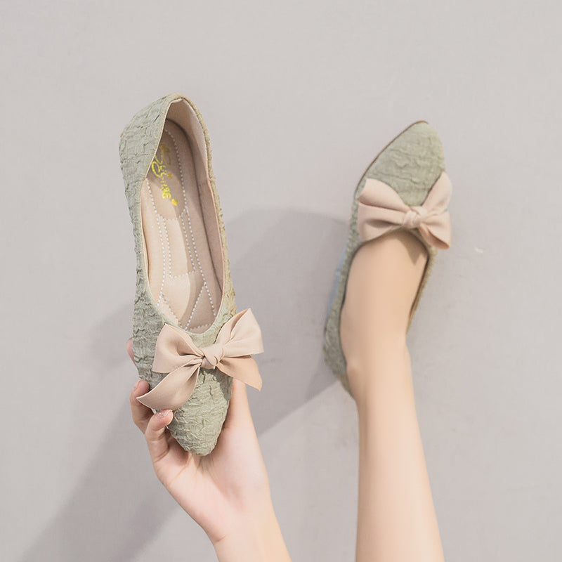 belt bow Single shoes pregnant woman Flat bottom 2021 new pattern Lazy man Shallow mouth soft sole Sharp point  Ladle shoes Versatile shoes