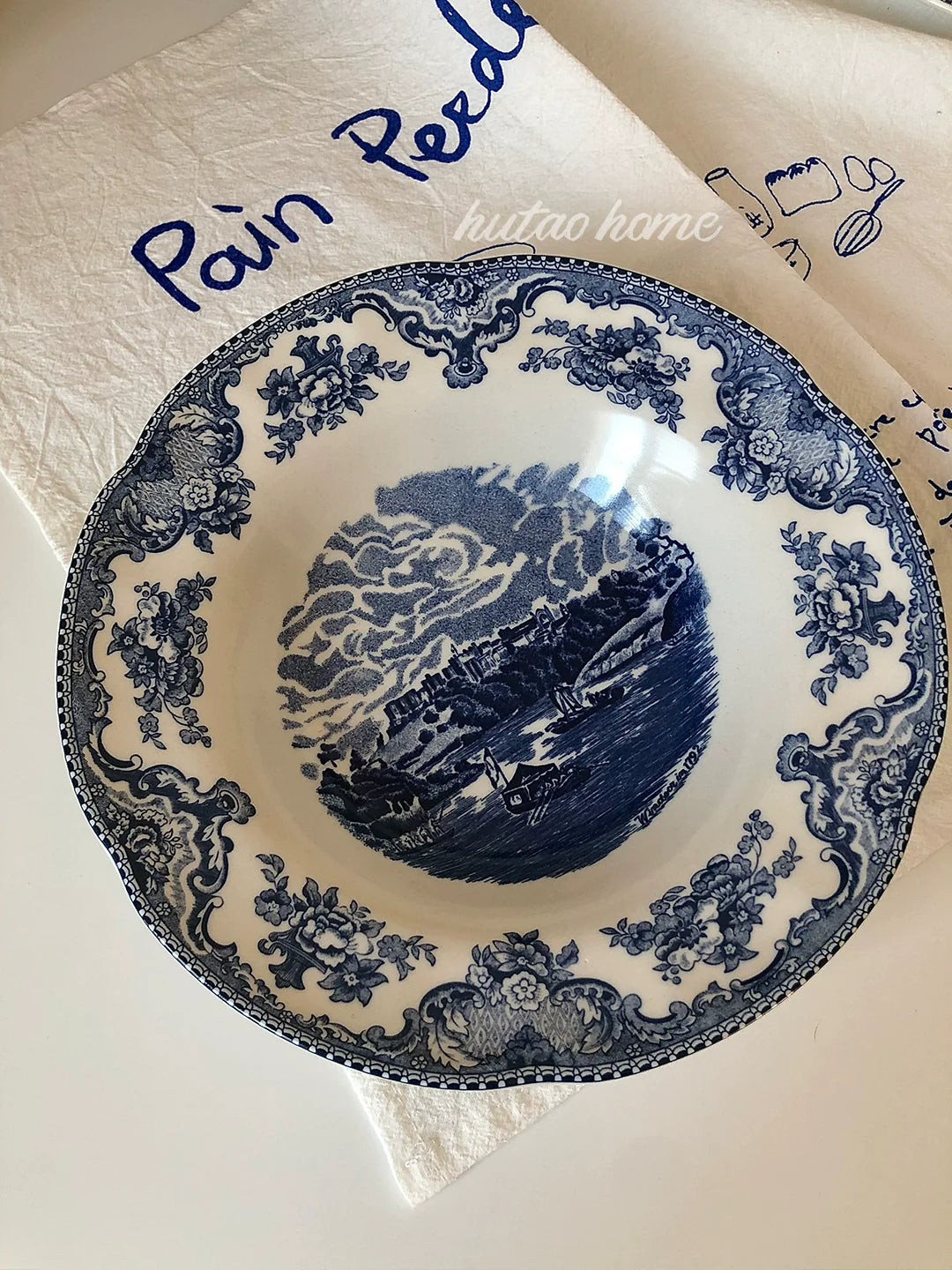 INS Style British Retro Blue Color Plate Breakfast Plate Dessert Plate Salad Bowl Italian Pasta Dish Soup Bowl Steak Plate