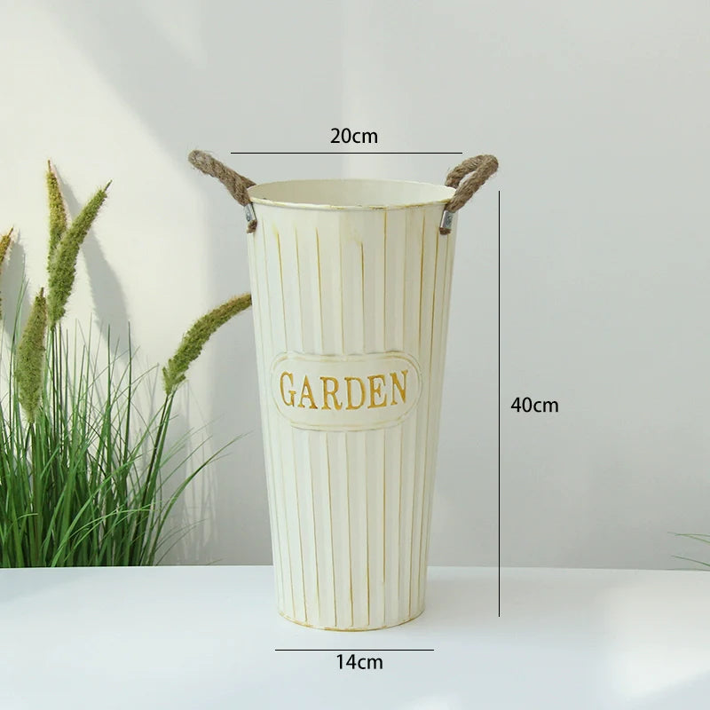 Retro Nostalgic White Flower Buckets for Home Decoration -  Flower Arranging Decor