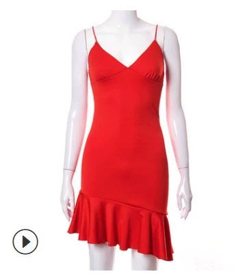 Women's Ruffled Club Dress Sling Backless Lotus Leaf Skirt