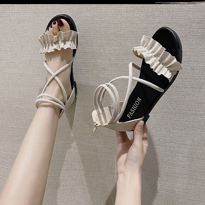 shoes summer female Sandals Rome Flat bottom Bandage fashion