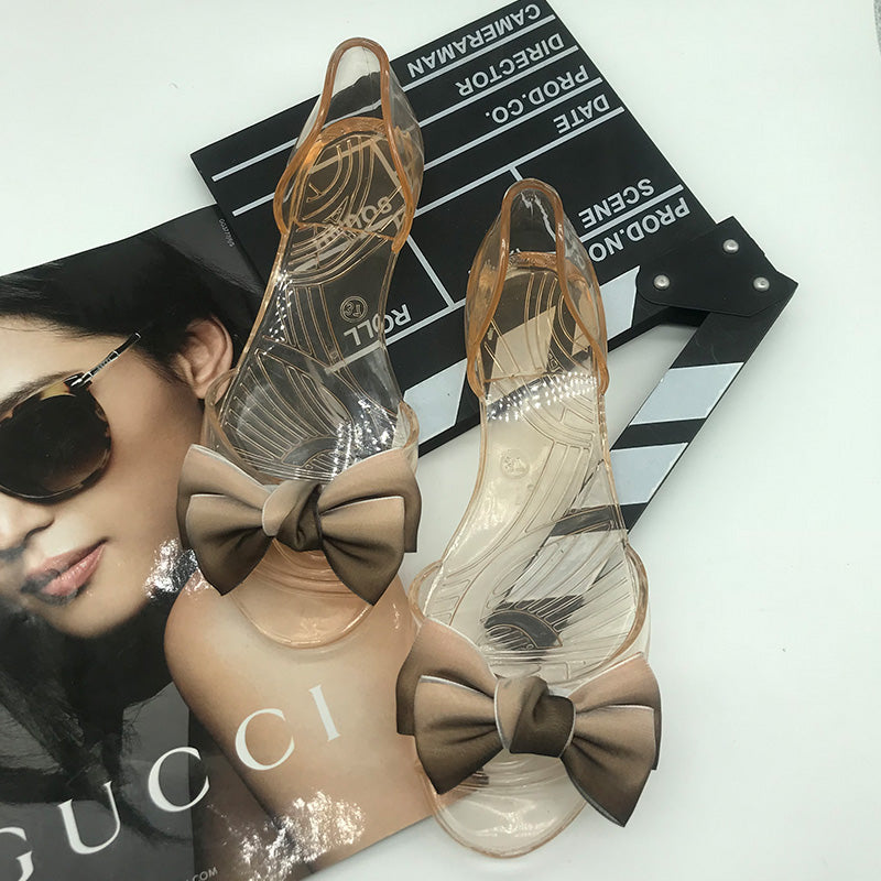 Sandals female summer Flat bottom Lace Big flower Trochanter transparent Plastic Women's Shoes melissa  2022 summer new pattern