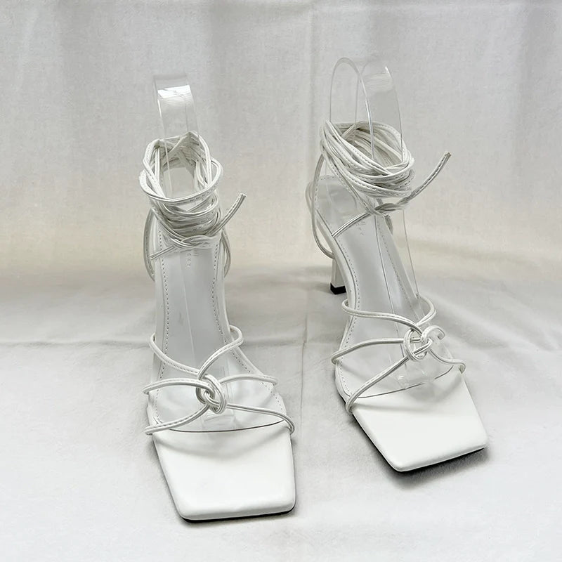 Cross Laced Square Toe Stilettos