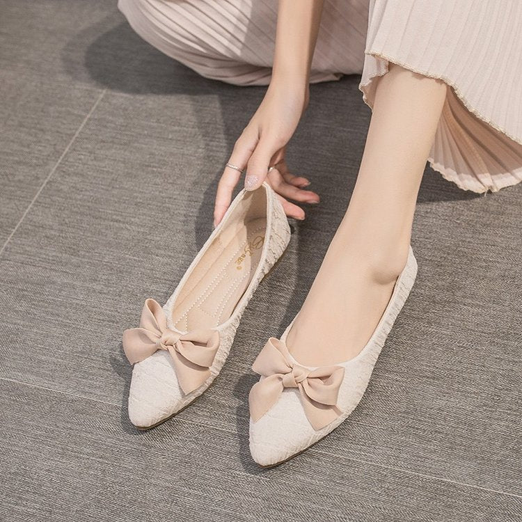 belt bow Single shoes pregnant woman Flat bottom 2021 new pattern Lazy man Shallow mouth soft sole Sharp point  Ladle shoes Versatile shoes