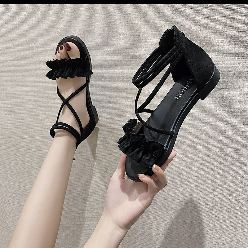 shoes summer female Sandals Rome Flat bottom Bandage fashion