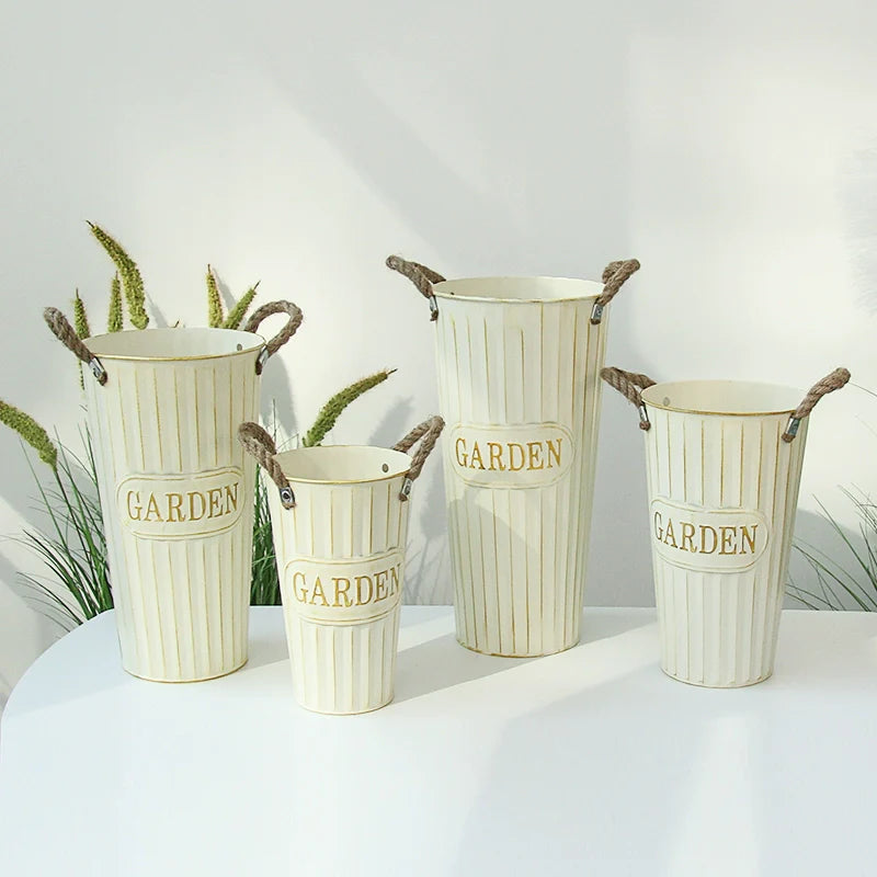 Retro Nostalgic White Flower Buckets for Home Decoration -  Flower Arranging Decor
