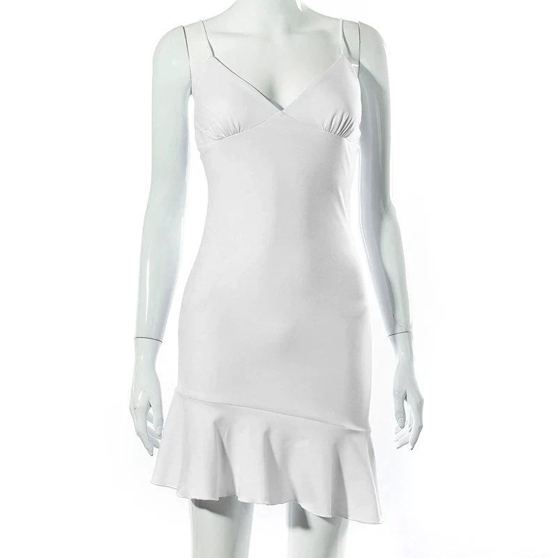 Women's Ruffled Club Dress Sling Backless Lotus Leaf Skirt