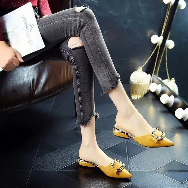 Half drag Single shoes Fairy wind 2021 summer new pattern Baotou slipper low-heel Sharp point ma'am Four seasons shoes Big size Women's Shoes 34