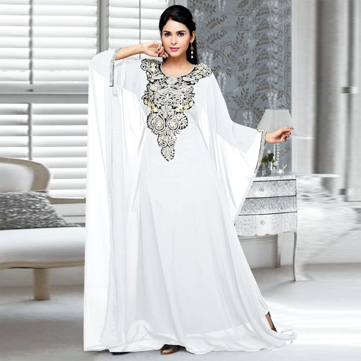 Indonesian Embroidered Patchwork round Neck Formal Dress