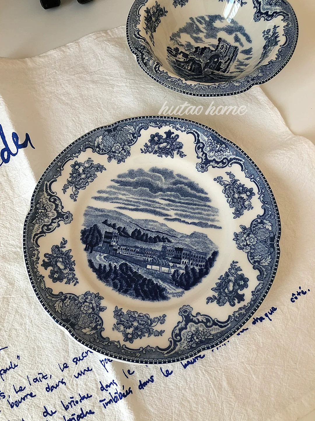INS Style British Retro Blue Color Plate Breakfast Plate Dessert Plate Salad Bowl Italian Pasta Dish Soup Bowl Steak Plate