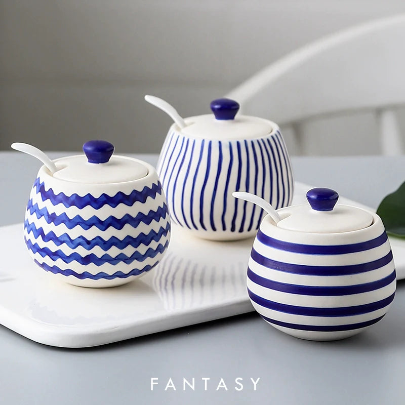 Hand Painted Underglaze Seasoning Containers
