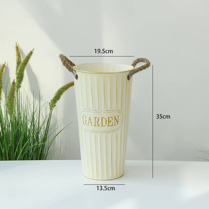 Retro Nostalgic White Flower Buckets for Home Decoration -  Flower Arranging Decor