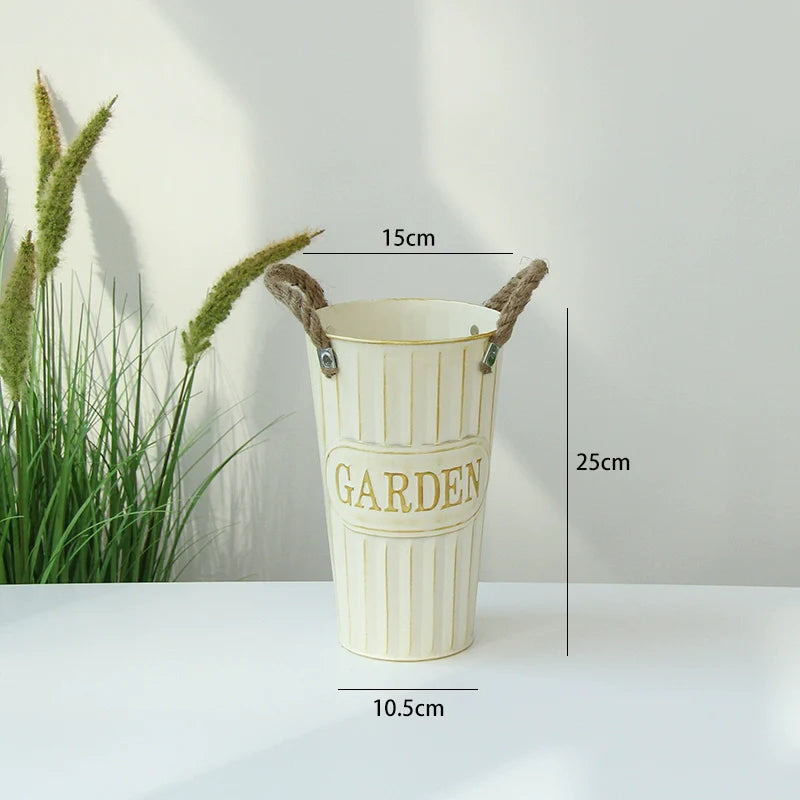 Retro Nostalgic White Flower Buckets for Home Decoration -  Flower Arranging Decor