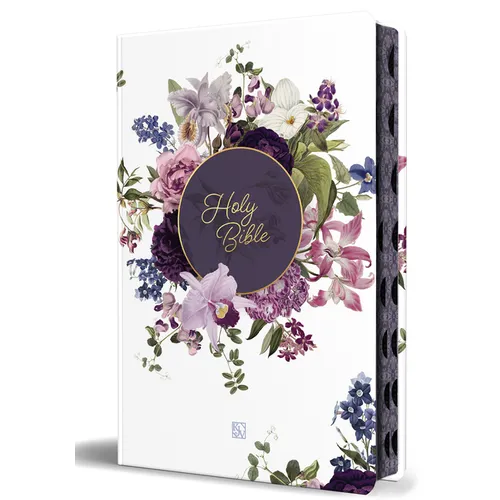 KJV Holy Bible, Large Print, Handy Size Format, Hardcover, Purple Flower, Page Edge Design, Thumb Index, Ribbon Marker, and Red Letter