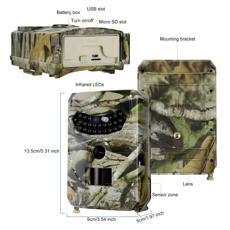 PR-100 1MP IP54 Waterproof IR Night Vision Security Hunting Trail Camera, Sunplus 1628 Program, 120 Degree Wide Angle,100 Degree PIR Sensing Angle, PR100