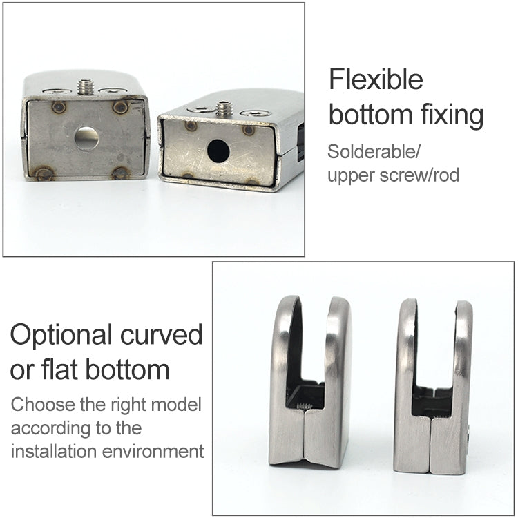 9-14mm Concave Curved Bottom Matte Polished 304 Stainless Steel Fixed Clip Railing Glass Wood Layer Board Clamp Bracket, 12-16mm, Curved Bottom, 304 Stainless Steel