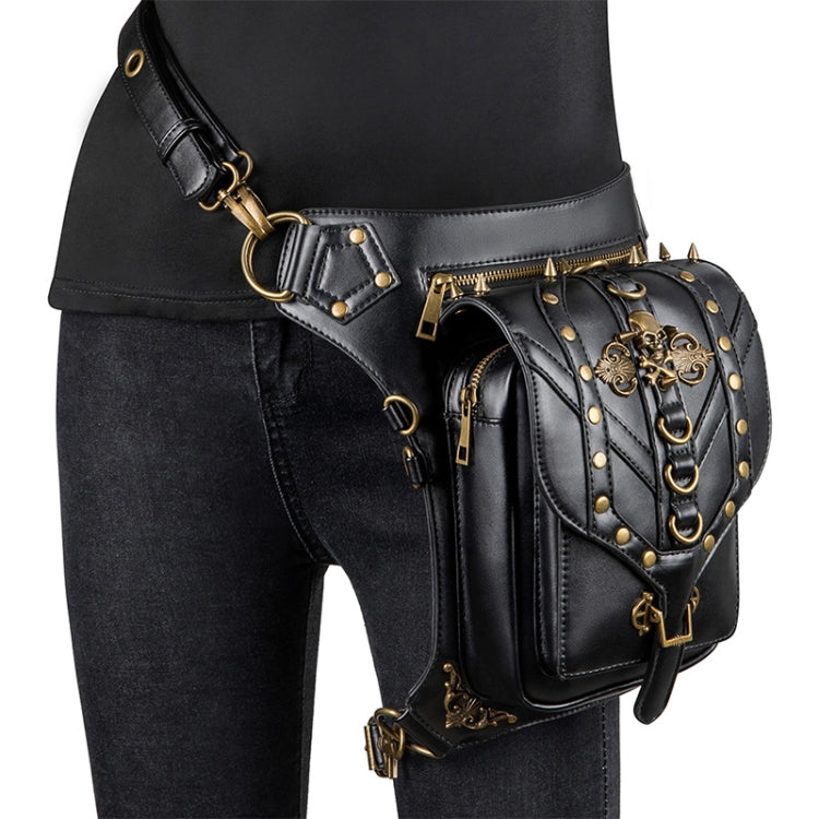 FHG131BK Skull Head Decoration Multi-function PU Leather One-shoulder Crossbody Bag Waist Bag for Ladies, 21 x 16cm