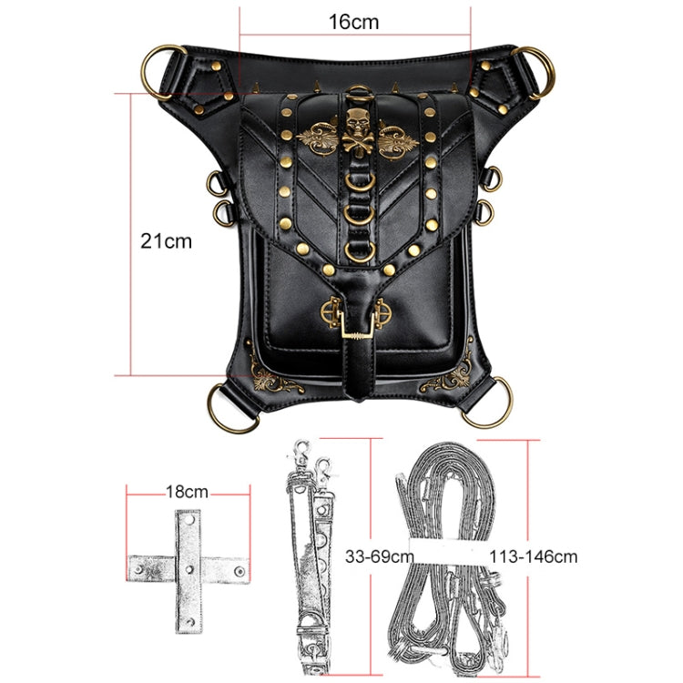 FHG131BK Skull Head Decoration Multi-function PU Leather One-shoulder Crossbody Bag Waist Bag for Ladies, 21 x 16cm