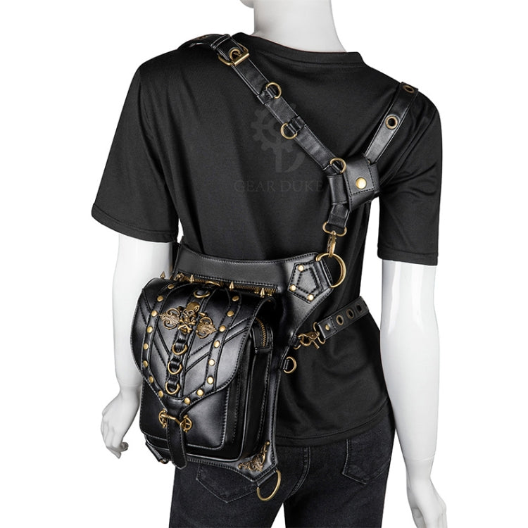 FHG131BK Skull Head Decoration Multi-function PU Leather One-shoulder Crossbody Bag Waist Bag for Ladies, 21 x 16cm