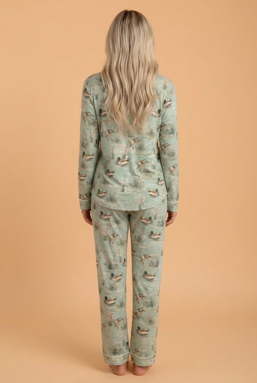 Mallard Floral Buttoned Shirt & Pants Pajama Set