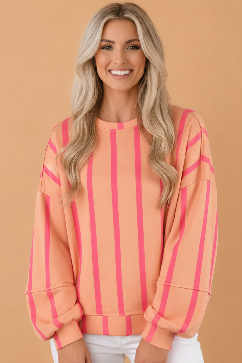Stripe Drop Shoulder High Low Hem Sweatshirt