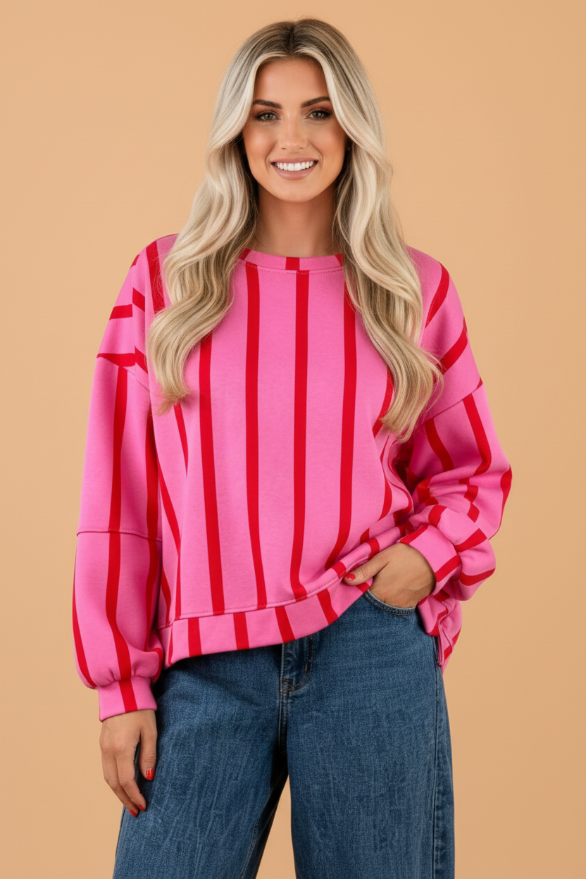 Stripe Drop Shoulder High Low Hem Sweatshirt