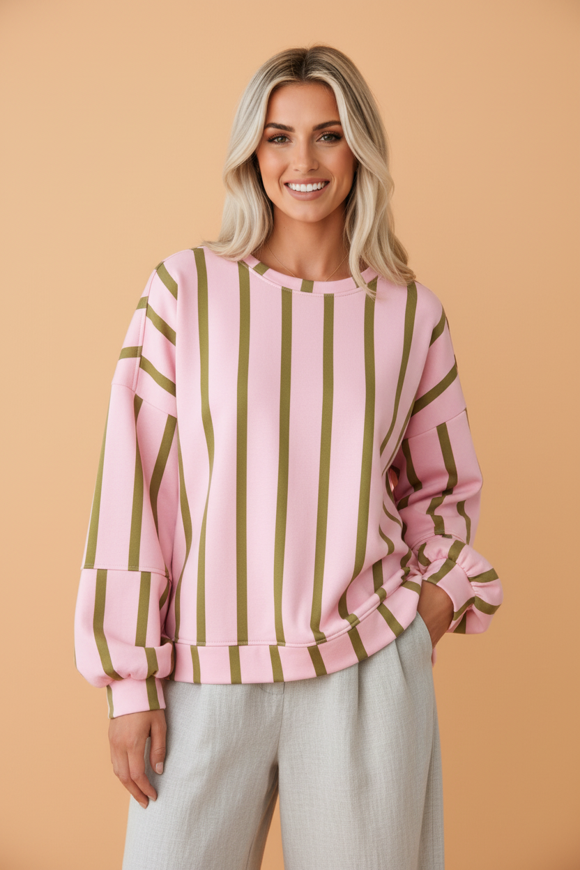 Stripe Drop Shoulder High Low Hem Sweatshirt