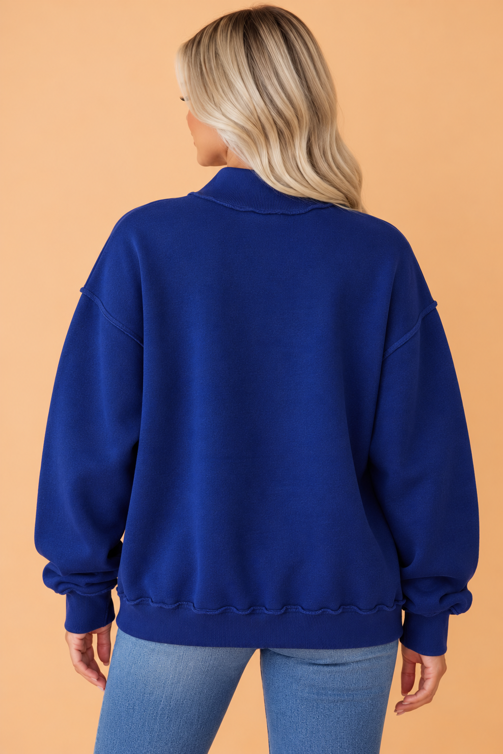 USA Gingham Exposed Seam Mock Neck Sweatshirt