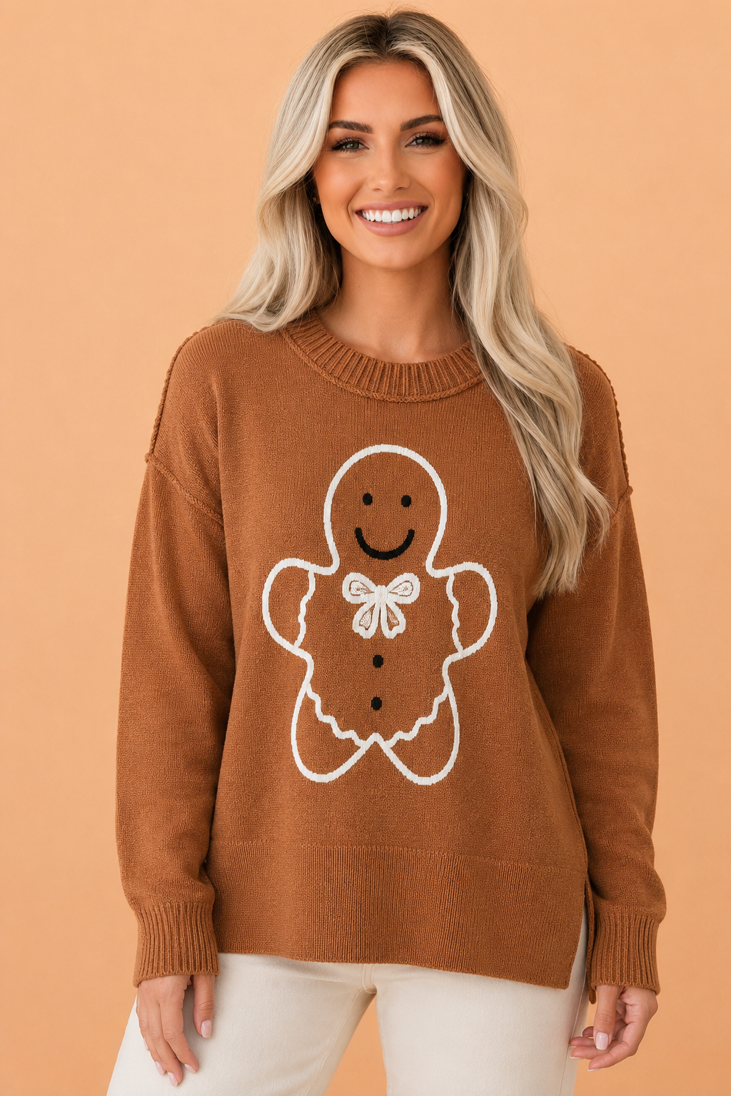 Gingerbread Drop Shoulder Oversized Christmas Sweater