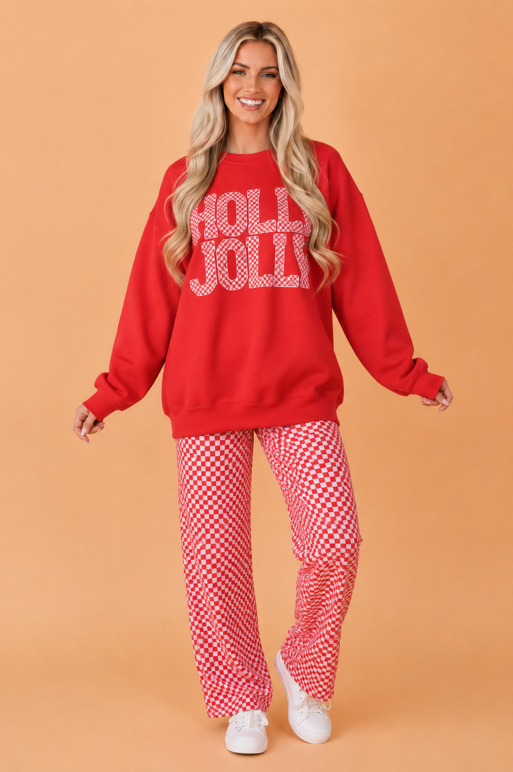 Christmas HOLLY JOLLY Top & Checker Pants Set