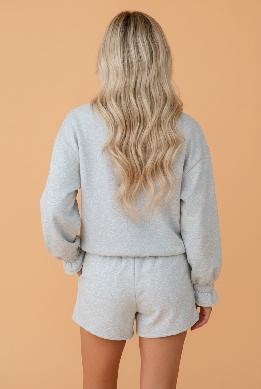 Mock Neck Ruffle Long Sleeve Top & Shorts Set
