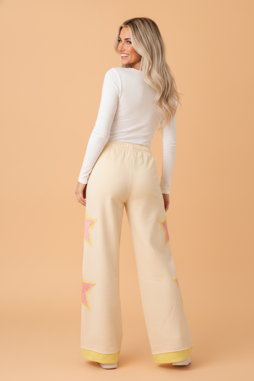 Star Patchwork Exposed Seam Wide Leg Pants